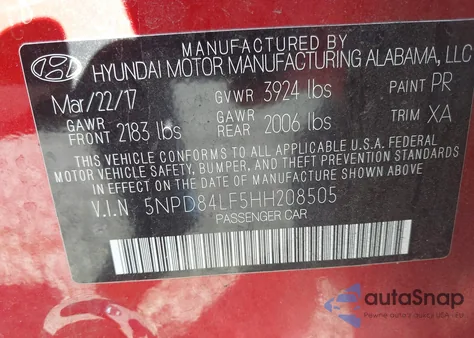 2017 Hyundai Elantra Value Edition from USA, damaged, VIN 5NPD84LF5HH208505